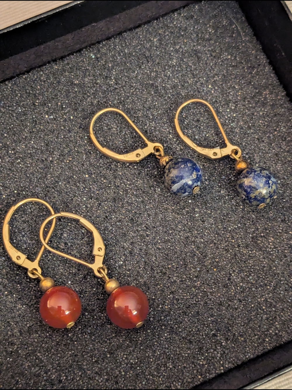 Gold-Tone Redish and Blue Stone Drop Earrings - Women Jewelry